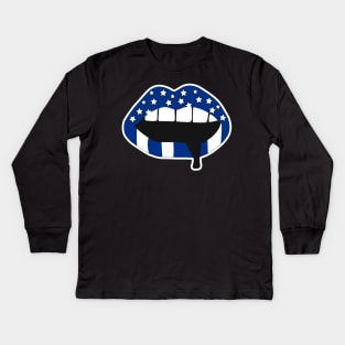 Blue and White Kids Long Sleeve T-Shirt